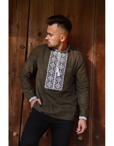 Embroidered shirt for men "Roman" in khaki color, 5XL