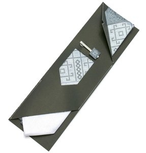 Embroidered set Grey Trio tie and clip