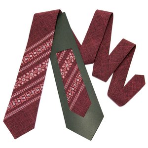 Burgundy tie with embroidery