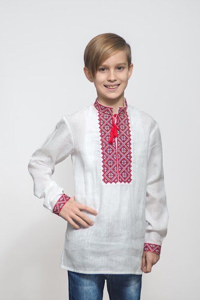 Boys' White Linen Embroidered Shirt , 140