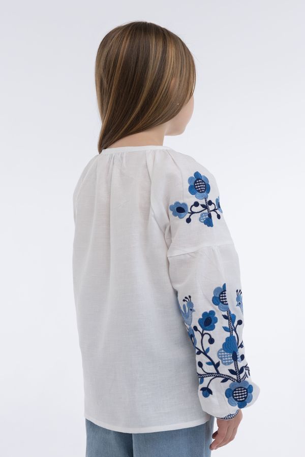 Embroidered Shirt for Girls with Dark-blue Floral Ornament, 122