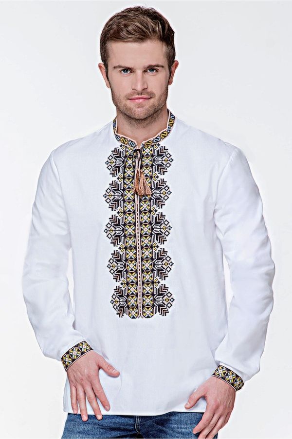White Cotton Men's Embroidered Shirt , S