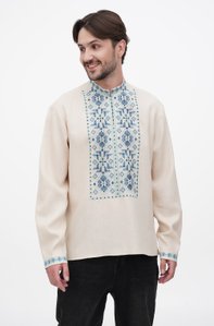 Men's beige shirt with blue embroidery, 46