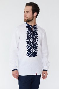 White Linen Embroidered Shirt with Hutsul Ornament, M