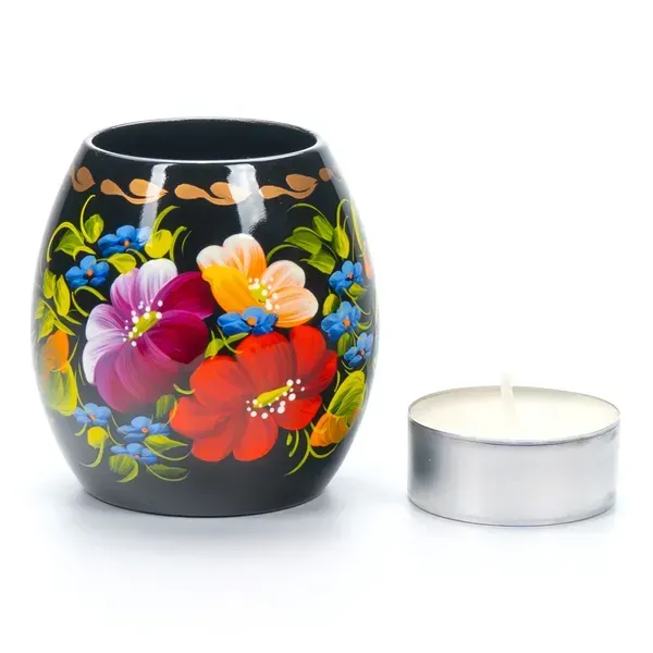Wooden Candlestick, Petrykivka Painting