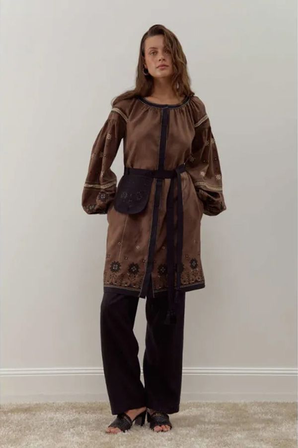 &laquo;Oria&raquo; embroidered dress, brown, M