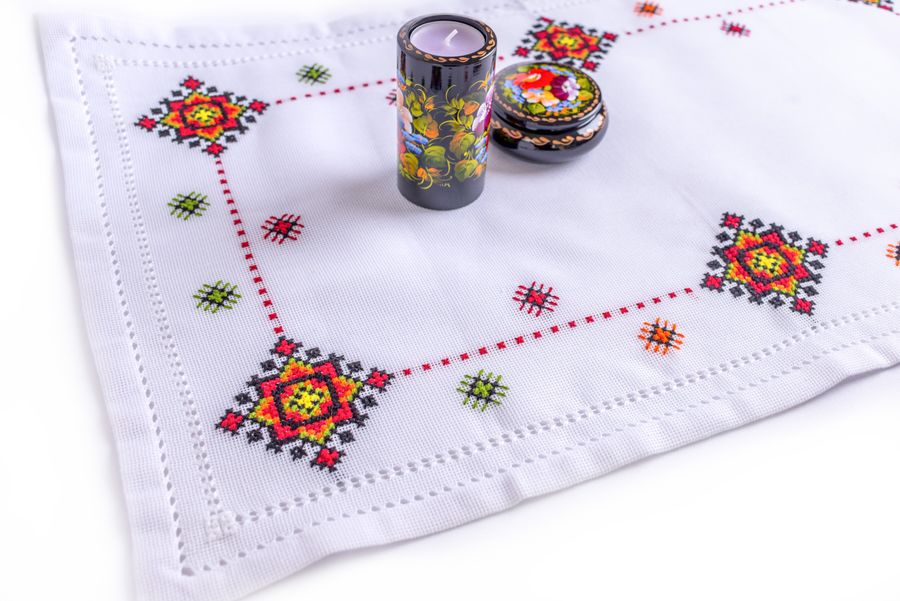 Embroidered Napkin with Coloured Flowers
