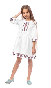 White dress for a girl with colored embroidery, 128