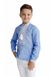 Embroidered shirt for boy, blue linen with white embroidery, 140