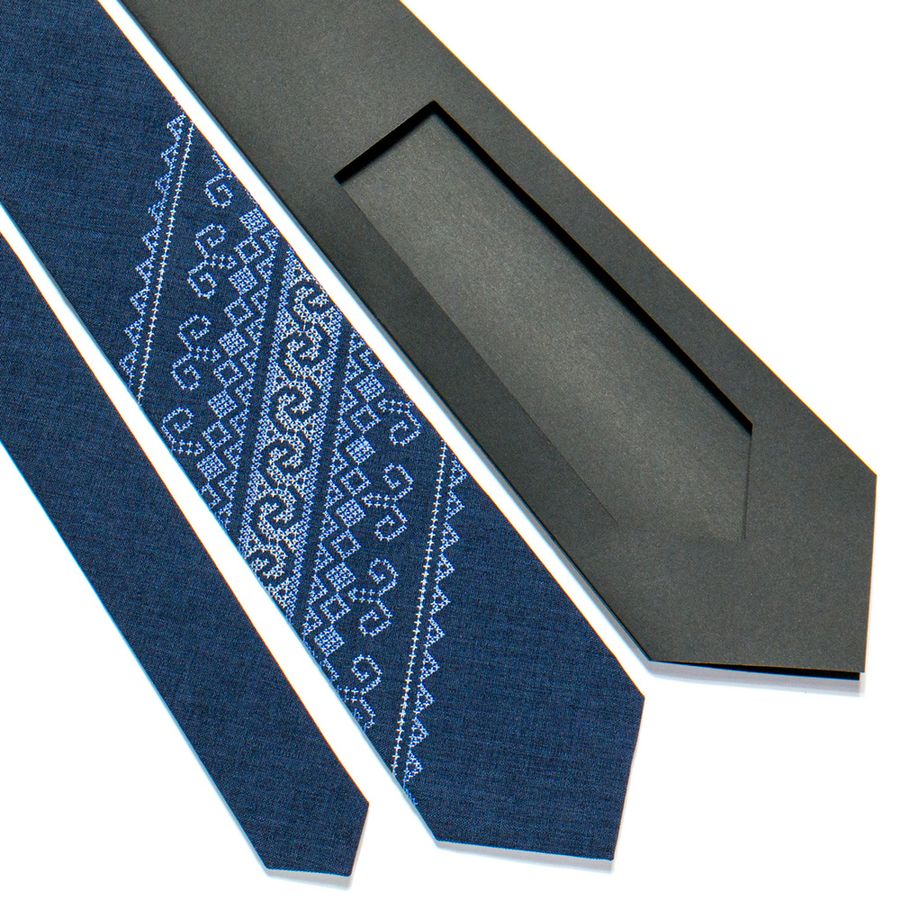 Blue embroidered tie